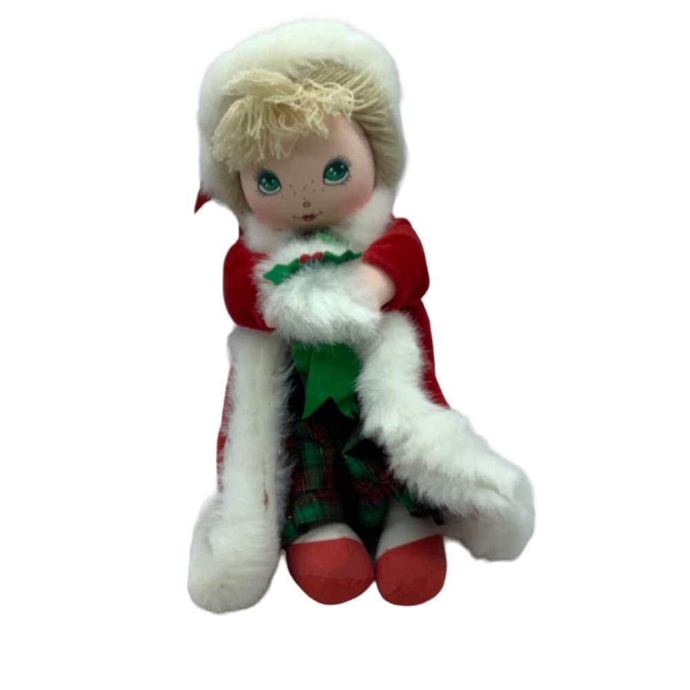 Vtg Applause Christmas Samuel J. Butcher Doll Plush 1988 Holiday 12" Cape Muff